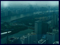 View from the Four Seasons Hotel on the 70th floor of the 103-storey IFC Bldg, towards Pearl River.